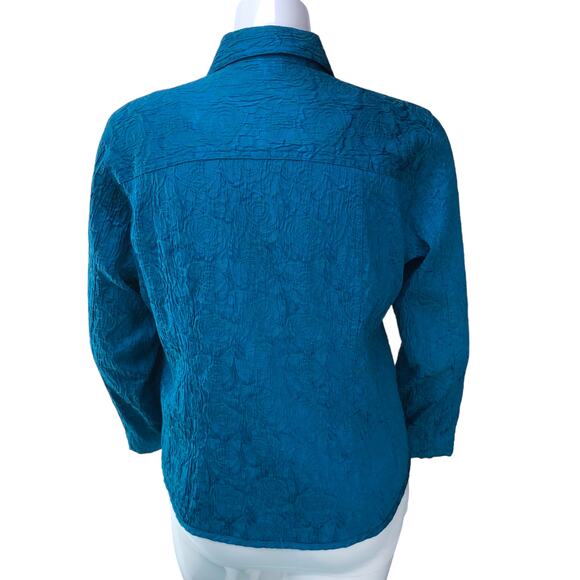 Chicos Womens Size 2 US 12 L Blue Button Front Jacket Textured Cotton Blend - Picture 7 of 15